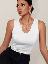 Women's Solid Color Knit Y-neckline Cropped Henley Tank Top