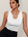 Women's Solid Color Knit Y-neckline Cropped Henley Tank Top