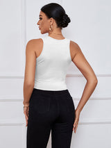 Women's Solid Color Knit Y-neckline Cropped Henley Tank Top