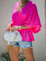 New style cotton V-neck elastic waist casual fashion short-sleeved shirt