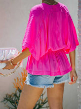 New style cotton V-neck elastic waist casual fashion short-sleeved shirt
