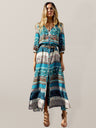 Women's Bohemian Print V-neck Long Sleeve Mixed-print Button-front Dress