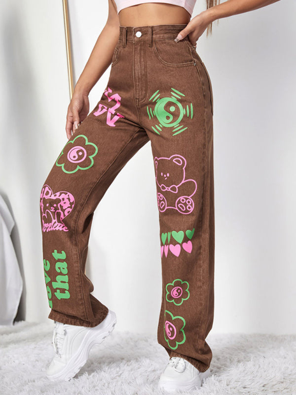 Women's Graffiti Graphics On The Front Wide-leg Silhouette Jeans