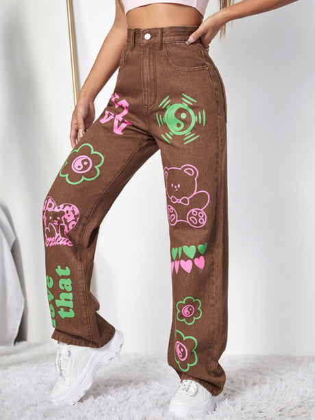 Women's Graffiti Graphics On The Front Wide-leg Silhouette Jeans