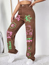 Women's Graffiti Graphics On The Front Wide-leg Silhouette Jeans