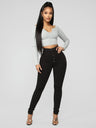 Women's Button Blouse High Waist Ankle Skinny Jeans