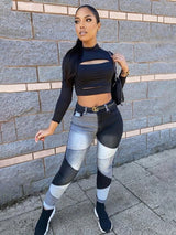 Women's High Waist Colorblock Skinny Jeans