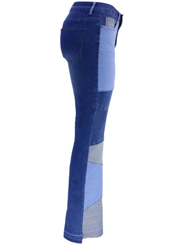 Women's Colorblock High Waist Flared Jeans