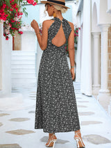 Women's Ditsy-floral V-neck Sleeveless Printed Dress