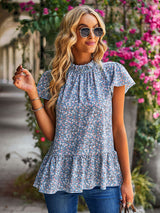 Summer new floral print turtleneck blouse loose holiday style