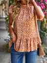 Summer new floral print turtleneck blouse loose holiday style