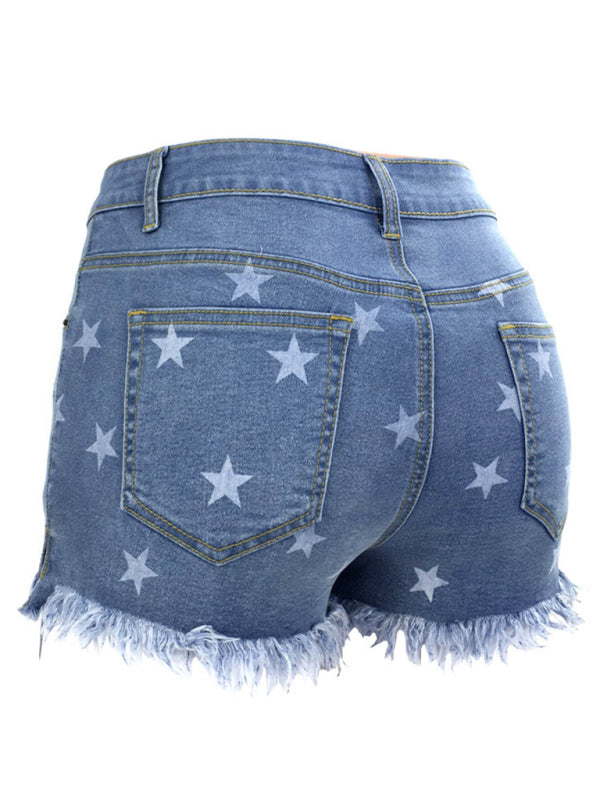 Women's All Over Star Print Denim Shorts