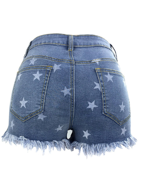 Women's All Over Star Print Denim Shorts