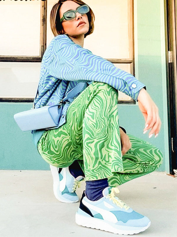 Women's Elastic Waistband Semi Flared Swirl Print Pants