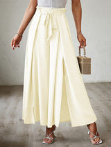 New bow loose high waist pleated wide leg pants with belt pants