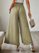 New bow loose high waist pleated wide leg pants with belt pants