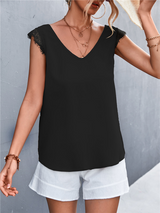 Women's Solid Color V-neck Lace Trim Top