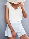 Women's Solid Color V-neck Lace Trim Top