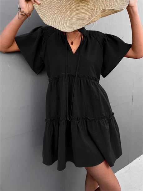 Women's Short Sleeve Tiered Babydoll Dress