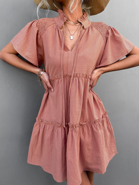 Women's Short Sleeve Tiered Babydoll Dress