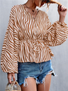 Women's Zebra Print Button-front V-neck Long-sleeve Blouse