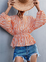 Women's Zebra Print Button-front V-neck Long-sleeve Blouse