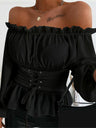 Women's Solid Color Off-the-shoulder Smocked Waist Belied Top