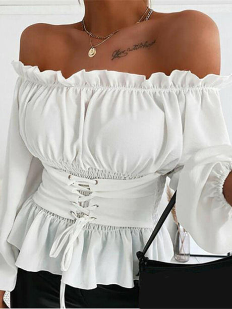 Women's Solid Color Off-the-shoulder Smocked Waist Belied Top