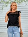 Women's Solid Color Mixed Lace Trim Ruffle Sleeve Top