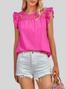 Women's Solid Color Mixed Lace Trim Ruffle Sleeve Top