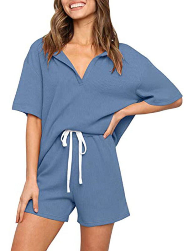 Summer sports suit outerwear home solid color short-sleeved casual two-piece suit