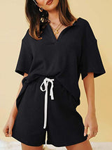 Summer sports suit outerwear home solid color short-sleeved casual two-piece suit