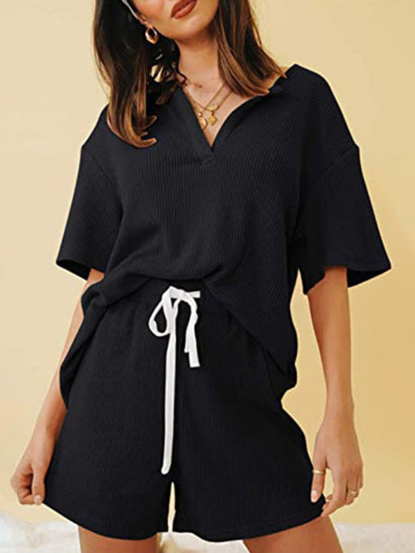 Summer sports suit outerwear home solid color short-sleeved casual two-piece suit
