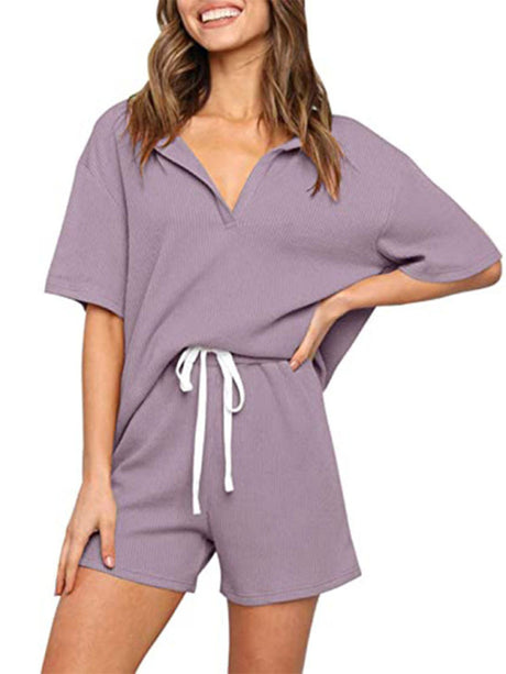 Summer sports suit outerwear home solid color short-sleeved casual two-piece suit