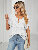 Women's Solid Color Flutter-sleeve Tie-neck Top