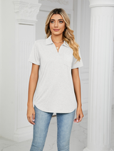 Women's Solid Color Short-sleeve Polo Top