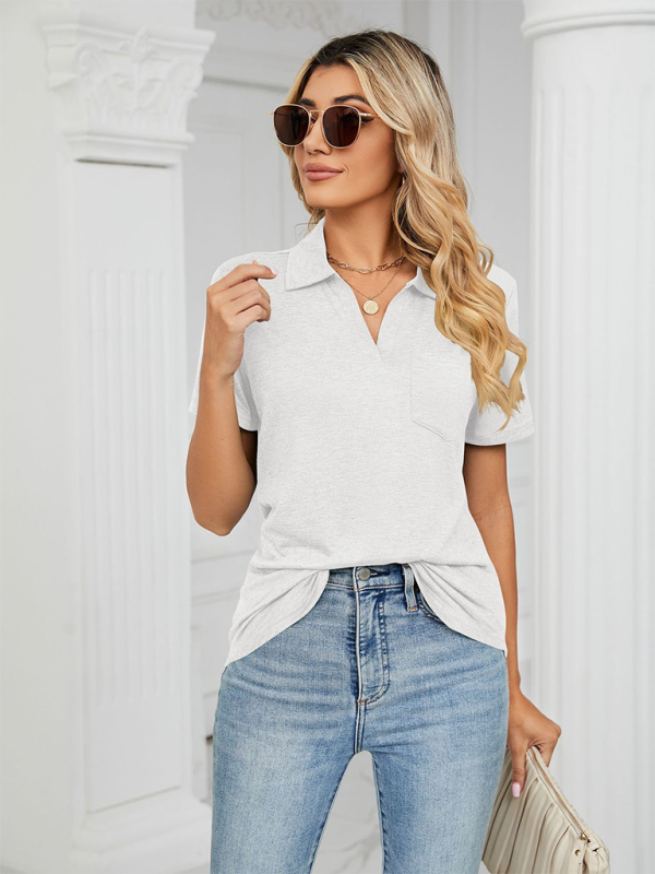 Women's Solid Color Short-sleeve Polo Top