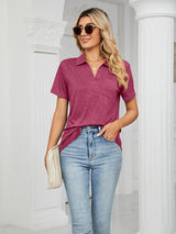 Women's Solid Color Short-sleeve Polo Top