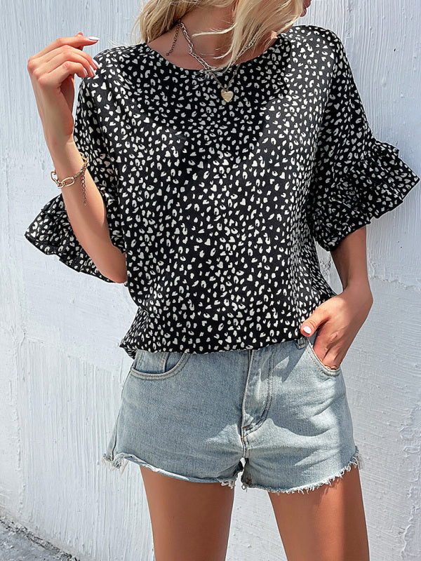 Women's Ruffle-sleeve Leopard-print Blouse