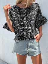 Women's Ruffle-sleeve Leopard-print Blouse