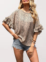 Women's Ruffle-sleeve Leopard-print Blouse