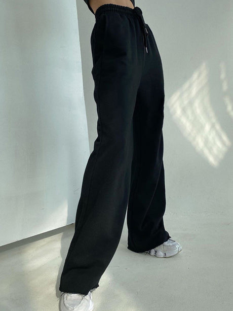 Women's Solid Color Tie High-waist Wide-leg Sweatpants
