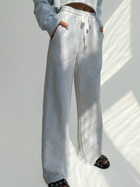 Women's Solid Color Tie High-waist Wide-leg Sweatpants