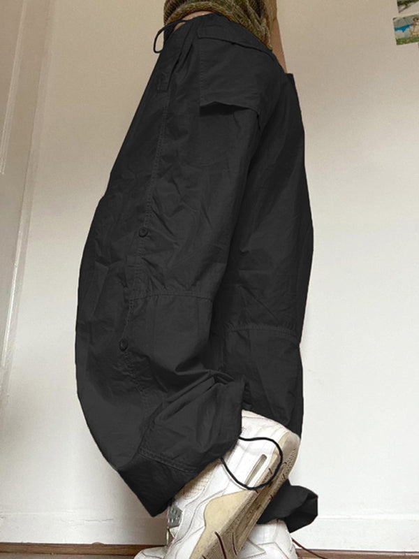 Women's Solid Color Oversize Parachute Cargo Pants