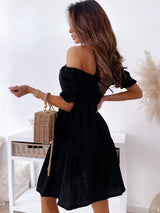 Women's Solid Color Smocked Off-the-shoulder Mini Dress