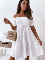 Women's Solid Color Smocked Off-the-shoulder Mini Dress