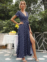 Women's Polka-dot Short Sleeve Chiffon Wrap Maxidress