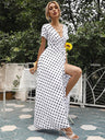 Women's Polka-dot Short Sleeve Chiffon Wrap Maxidress