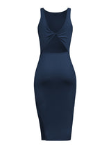 Women's Solid Color Cutout Twist Front Cocktail Slit Dress
