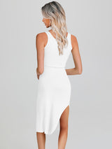 Women's Solid Color Cutout Twist Front Cocktail Slit Dress